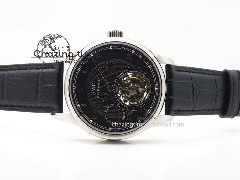 MIROTIME 0807 Portuguese Tourbillon Power Reserve Moonphase SS Black Dial On Black Leather Strap TechFriendly 7321